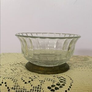 Vintage glass decorative bowl with metal bottom